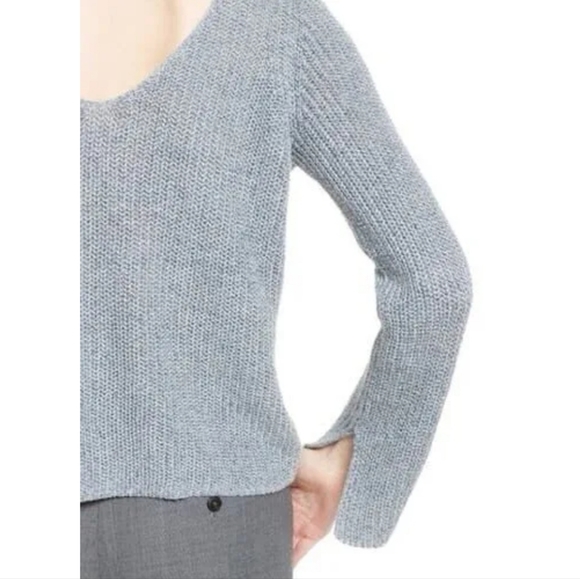 Theory Lalora Blue & White Linen Blend Sweater - Size Large - Picture 3 of 13